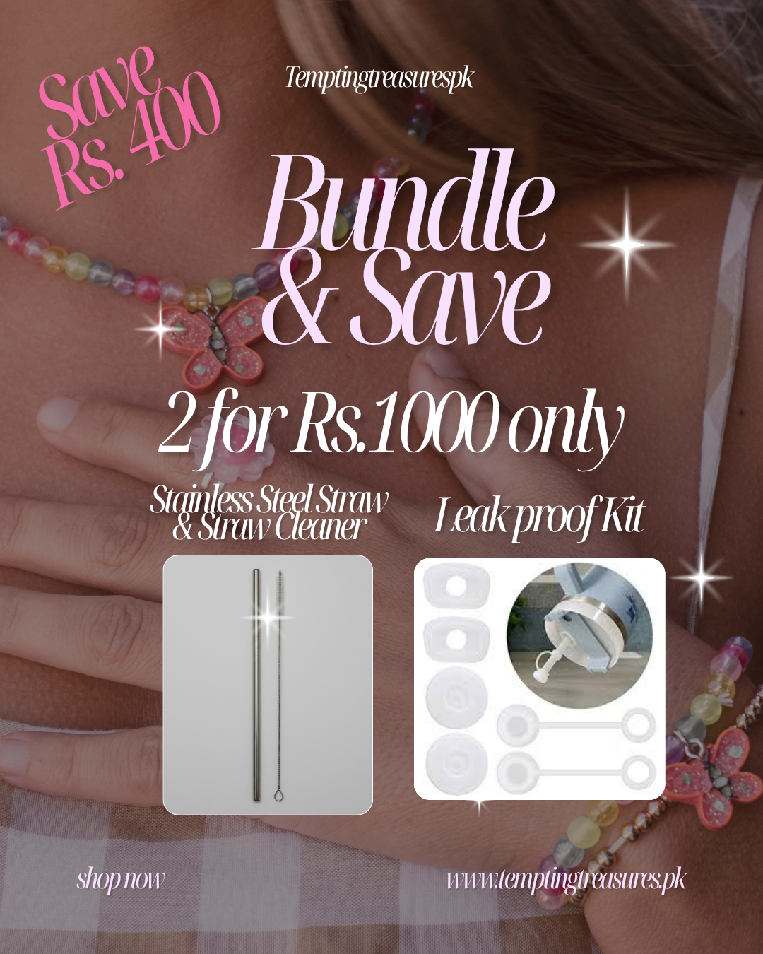 Bundle Deal - Stainless Steel Straw & Straw Cleaner + Leak Proof Kit