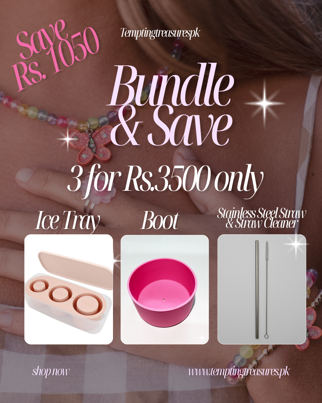 Bundle Deal - Ice Tray + Silicone Boot  + Stainless Steel Straw & Straw Cleaner