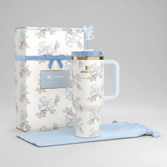 The Stanley X LoveShackFancy Holiday Quencher Blue (FREE INSULATED COFFEE MUG)