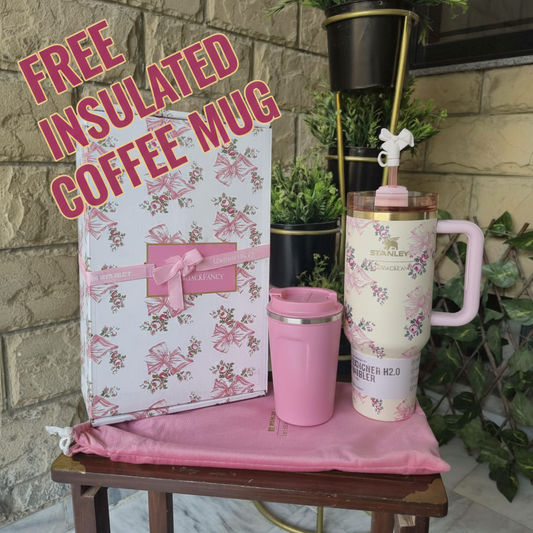 The Stanley X LoveShackFancy Holiday Quencher Pink (WITH FREE INSULATED COFEE MUG)