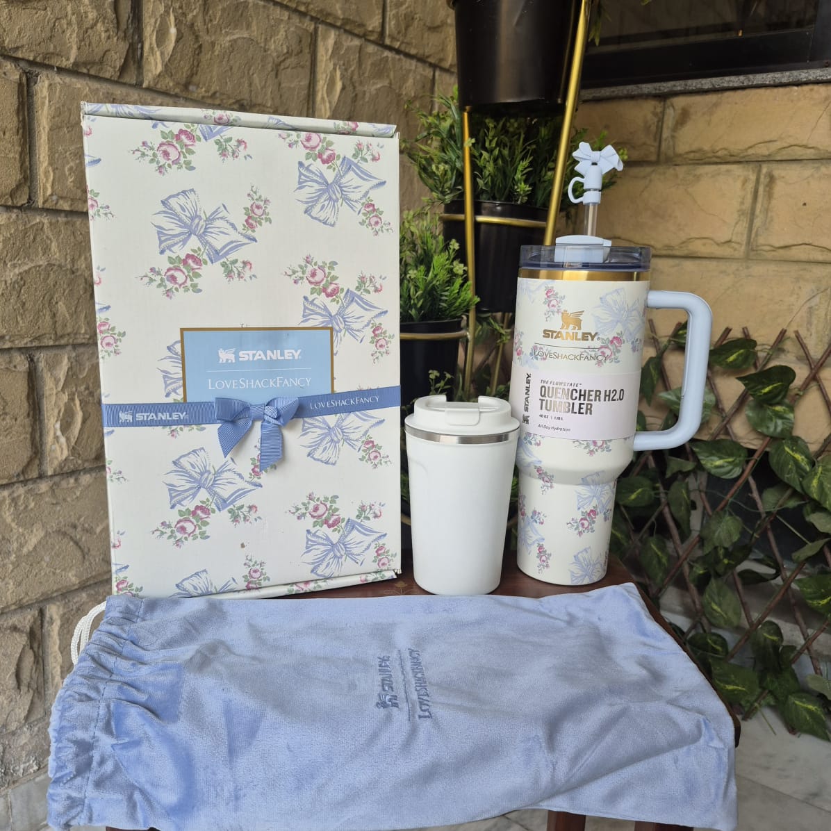 The Stanley X LoveShackFancy Holiday Quencher Blue (FREE INSULATED COFFEE MUG)