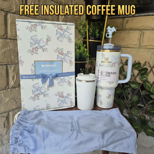 The Stanley X LoveShackFancy Holiday Quencher Blue (FREE INSULATED COFFEE MUG)