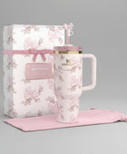 The Stanley X LoveShackFancy Holiday Quencher Pink (WITH FREE INSULATED COFEE MUG)