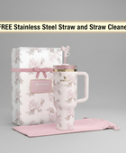 The Stanley X LoveShackFancy Holiday Quencher Pink (Freee Stainless Steel Straw & Straw Cleaner)